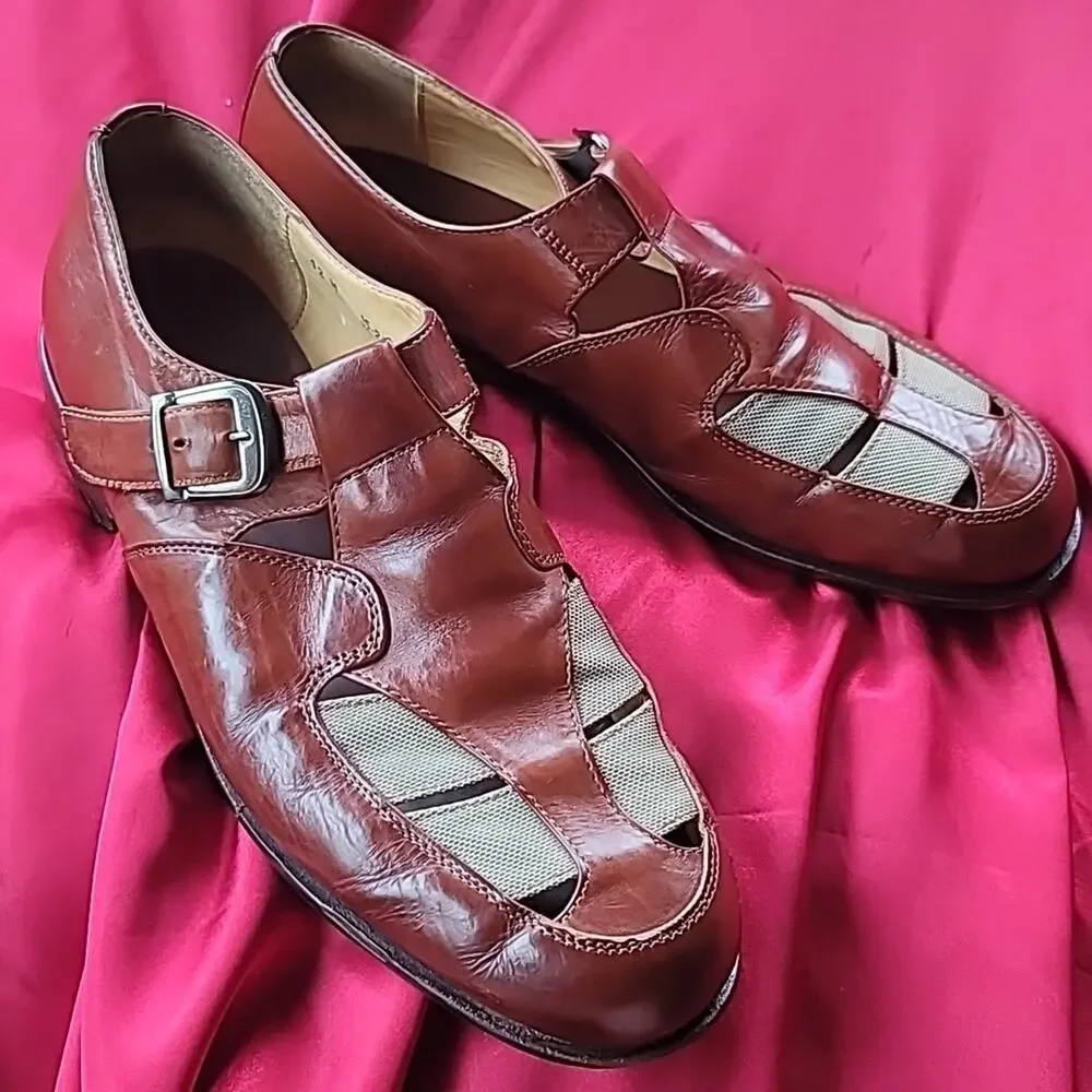 JOHNSTON & MURPHY sz12 monk strap dress sandal handmade leather  🇮🇹 Ital…